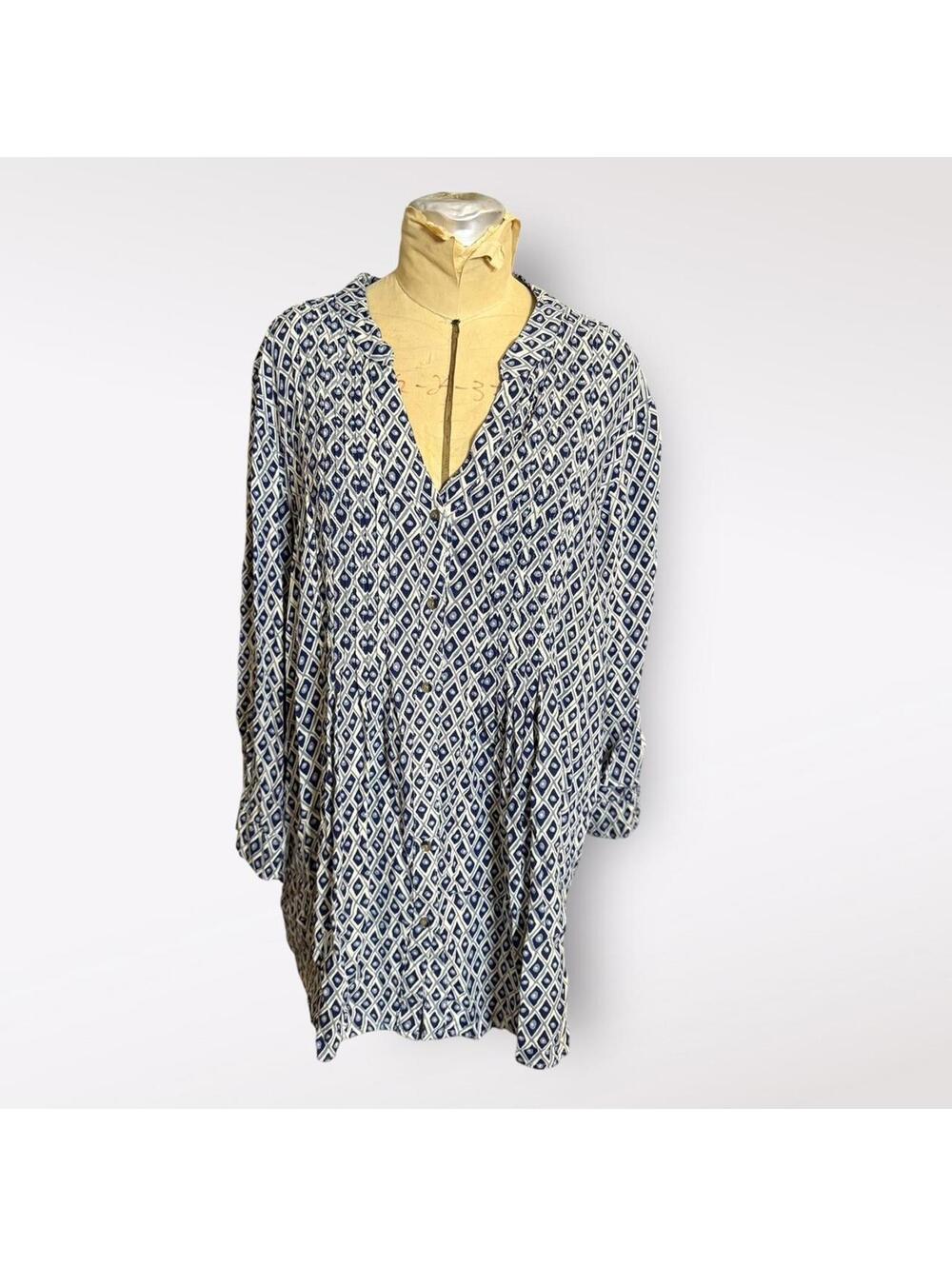 Rock Flower Paper Geometric Pattern Long Sleeve Dress